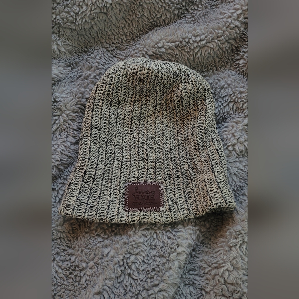 Love Your Melon Gray and Cream Knit Beanie